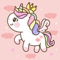 Cute Unicorn pegasus princess vector fly on sky with sweet heart and cloud pony cartoon pastel background Valentines day Royalty Free Stock Photo