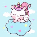 Cute unicorn Pegasus sleep vector pony cartoon on cloud with heart magic sleeping time for sweet dream. Kawaii animal illustration Royalty Free Stock Photo