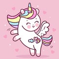 Cute Unicorn pegasus vector dance with bow sweet heart pony cartoon kawaii animals pastel background Valentines day gift Royalty Free Stock Photo