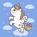 Cute Unicorn pegasus vector fly on sky with heart pony cartoon pastel background Valentines day Royalty Free Stock Photo