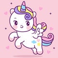 Cute Unicorn pegasus vector fly on sky pony cartoon pastel background Valentines day Royalty Free Stock Photo