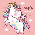 Cute Unicorn pegasus vector fly on sky princess pony cartoon pastel background Valentines day Royalty Free Stock Photo