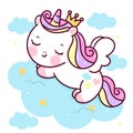Cute Unicorn Pegasus vector princess pony sleep cartoon on pastel cloud sweet dream kawaii animals background Royalty Free Stock Photo