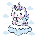 Cute Unicorn pegasus vector  on snow cloud pony cartoon winter season Royalty Free Stock Photo