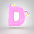 Cute unicorn pink letter D uppercase