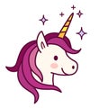 Cute unicorn with pink mane vector illustration. Simple flat lin
