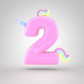 Cute unicorn pink number 2 Royalty Free Stock Photo