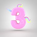 Cute unicorn pink number 3 Royalty Free Stock Photo