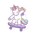 Cute Unicorn Playing Skate Board Illustration, ready for print