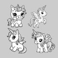 Cute unicorn and pony collection with magic items, rainbow, fairy Royalty Free Stock Photo