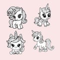 Cute unicorn and pony collection with magic items, rainbow, fairy Royalty Free Stock Photo