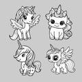 Cute unicorn and pony collection with magic items, rainbow, fairy Royalty Free Stock Photo