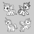 Cute unicorn and pony collection with magic items, rainbow, fairy Royalty Free Stock Photo