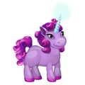 Cute unicorn pony with a purple mane isolated on white background. Vector cartoon close-up illustration. Royalty Free Stock Photo