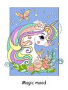 Cute unicorn portrait with flowers vector illustration Royalty Free Stock Photo