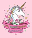 Cute unicorn poster with lettering `My sweet sweet unicorn`