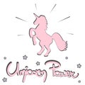 Cute unicorn power hand drawn lettering vector card