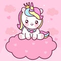 Cute unicorn princess cartoon sit on cloud pony cartoon kawaii animals background Valentines day gift Royalty Free Stock Photo