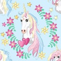 Cute unicorn, princess concept, girl beauty seamless pattern. cartoon design. Royalty Free Stock Photo