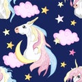 Cute unicorn, princess concept, girl beauty seamless pattern. cartoon design. Royalty Free Stock Photo