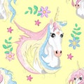 Cute unicorn, princess concept, girl beauty seamless pattern. cartoon design. Royalty Free Stock Photo