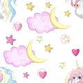 Cute unicorn, princess concept, girl beauty seamless pattern. cartoon design. Royalty Free Stock Photo