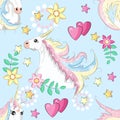 Cute unicorn, princess concept, girl beauty seamless pattern. cartoon design. Royalty Free Stock Photo