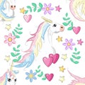 Cute unicorn, princess concept, girl beauty seamless pattern. cartoon design. Royalty Free Stock Photo