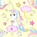 Cute unicorn, princess concept, girl beauty seamless pattern. cartoon design. Royalty Free Stock Photo