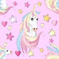 Cute unicorn, princess concept, girl beauty seamless pattern. cartoon design. Royalty Free Stock Photo