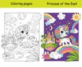 Cute Unicorn Princess of the East coloring and color Royalty Free Stock Photo