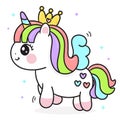 Cute Unicorn princess vector rainbow pony cartoon pastel background