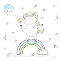 Cute unicorn print for kids. Vector illustration