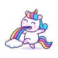 Cute Unicorn Puking Rainbow Cartoon Vector Icon Illustration. Animal Nature Icon Concept Isolated Premium Vector. Flat Cartoon