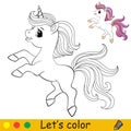 Cute unicorn with purple long mane coloring vector Royalty Free Stock Photo