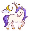 Cute unicorn with purple mane simple cartoon vector illustration