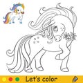 Cute unicorn with rainbow mane coloring vector Royalty Free Stock Photo