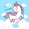 Cute Unicorn rainbow vector with cloud pony express