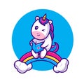 cute unicorn reading book rainbow cartoon icon illustration Royalty Free Stock Photo