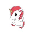 Cute unicorn with red hair and yellow horn