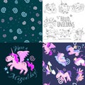 Cute unicorn seamless pattern, magic pegasus flying with wing and horn on rainbow, fantasy horse vector illustration Royalty Free Stock Photo