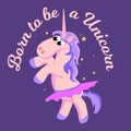 Cute unicorn set, magic pegasus flying with wing and horn on rainbow, fantasy horse vector illustration, myth Royalty Free Stock Photo