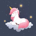 Cute Unicorn sleep on cloud night background