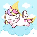 Cute unicorn sleep Pegasus vector on cloud with moon magic sleeping time for sweet dream. Kawaii animal illustrations Royalty Free Stock Photo