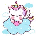 Cute unicorn sleep vector pegasus pony cartoon with heart on cloud magic sleeping time Royalty Free Stock Photo