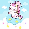 Cute unicorn sleep vector pony cartoon on cloud with star magic sleeping time for sweet dream Royalty Free Stock Photo