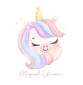 Cute unicorn sleeping watercolor dreamy nursery Art illustration. Magical Unicorn