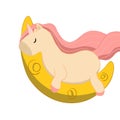 Cute unicorn sleeping on the yellow moon