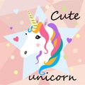 Cute unicorn star on pink background card