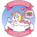 Cute unicorn thank you 1000 followers Royalty Free Stock Photo